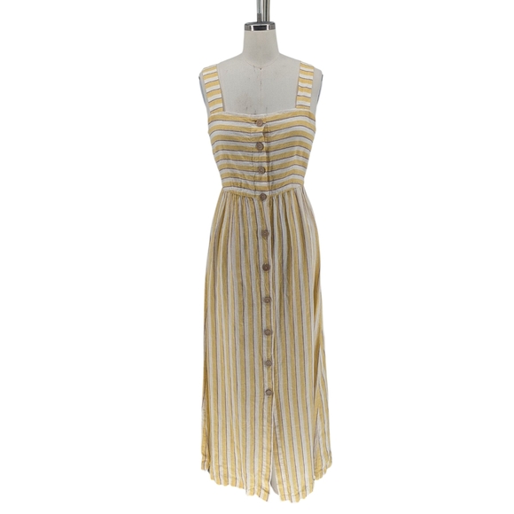 19900 Rachel Zoe Striped Linen Button Dress Yellow size 2 preppy coastal summer - Picture 1 of 5